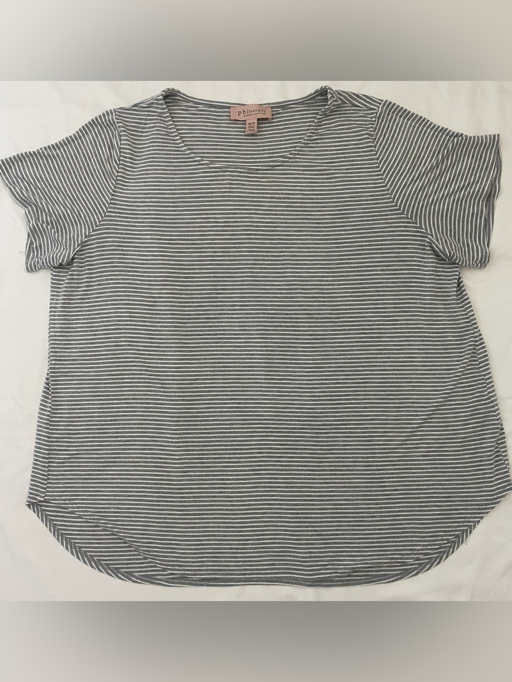 Philosophy Gray and White Striped Short Sleeve Tee